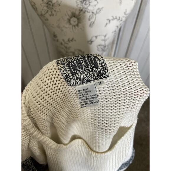 Curio Anthropologie Sweater Knit Blue White Vintage Cottagecore Y2K Size Medium - Picture 4 of 6